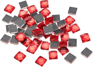 Generic Mosaic Tiles 55 Pieces, 13 Faces Glitter Crystal 1 x 1cm for Crafts Bulk, Mosaic Art Kits Stained Glass Pieces for Handmade Jewelry Art DIY Material (Red)
