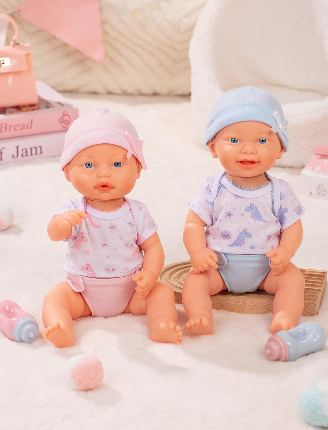 Mother Love Interactive Twin Baby Dolls,13 inch Talking Baby Doll, Interactive Baby Dolls with Sounds,with Feeding Toy, for 3+ Year Old Girls and Boys Gifts