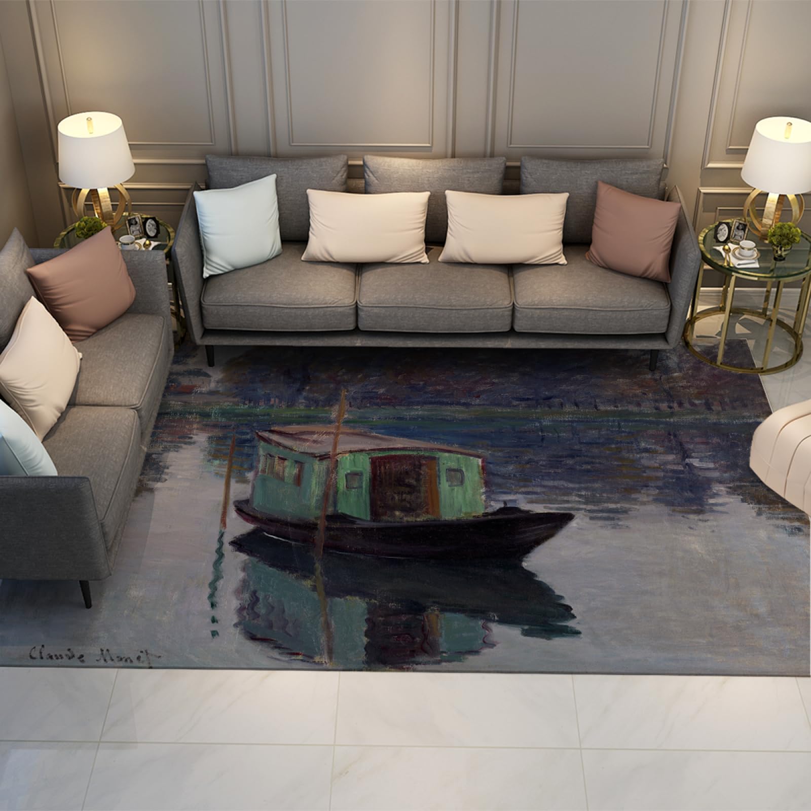 Tapis Monet imprimé pour une chambre parentale élégante et un salon accueillant