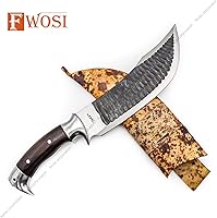 Vista 8 de Kukri Blade - Cuchillo de hoja fija, cuchillo machete Kukri - acero de alto carbono de Leafspring - Mango de palisandro - Funda de cuero marrón