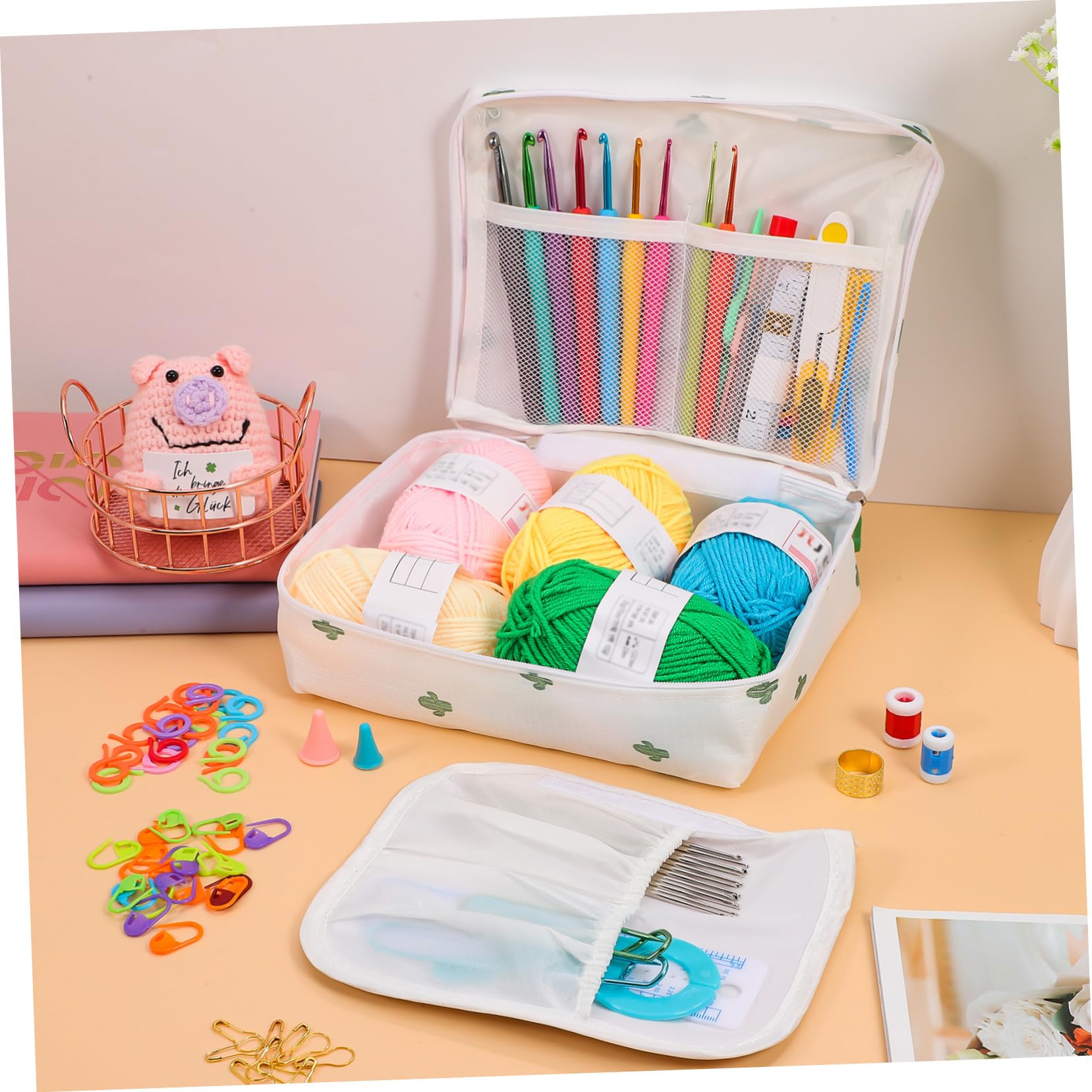 Anneome Kit Crochet Principiantes Completo Plástico con Accesorios Resistentes y Bolsa Portátil para Tejer y Manualidades