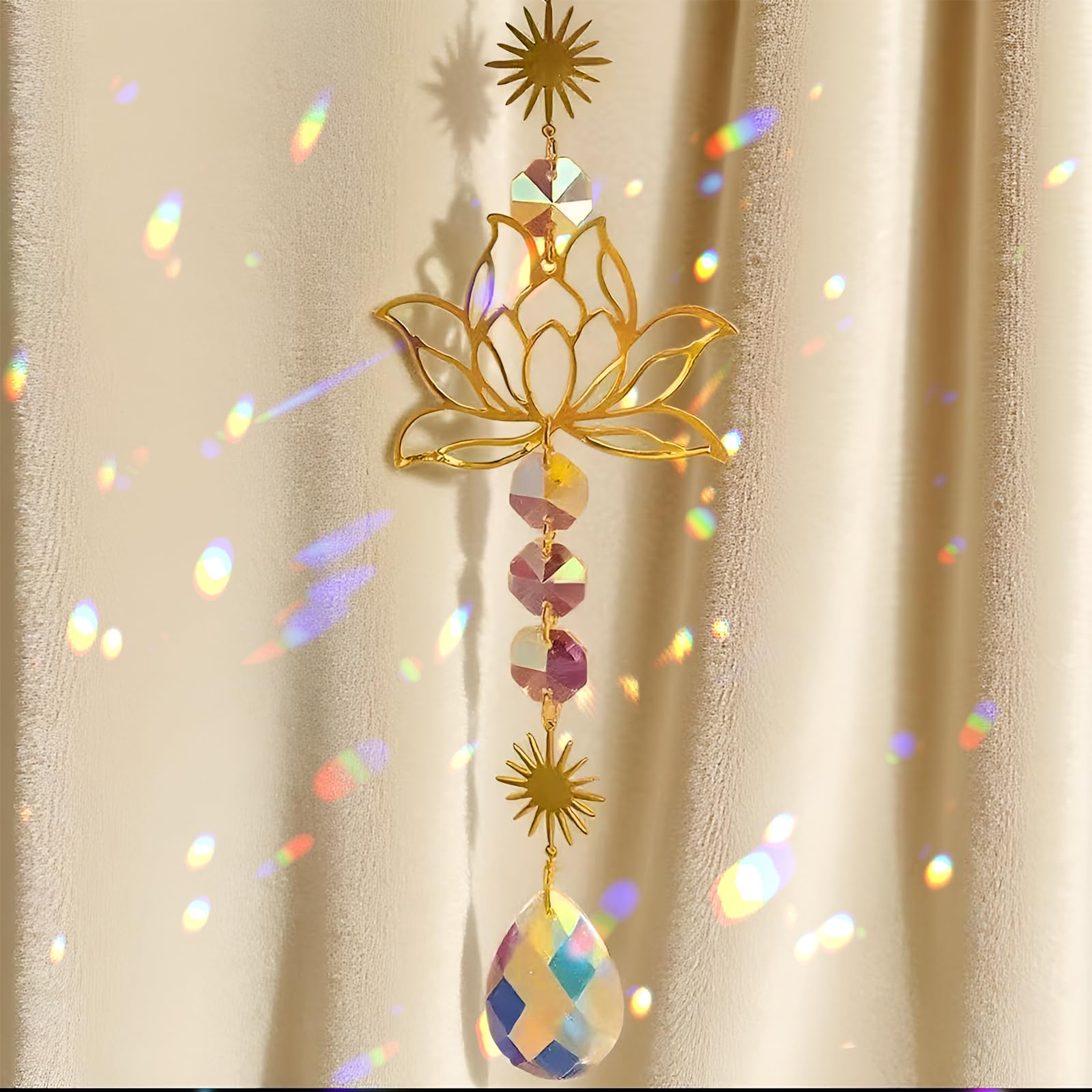 3 Pezzi Acchiappasole Cristallo Acchiappa Sole Fiore di Loto Acchiappasole da Appendere Pendenti Prismi Cristallo Sun Catcher Adatto per la Casa il Balcone I'ufficio e il Giardino