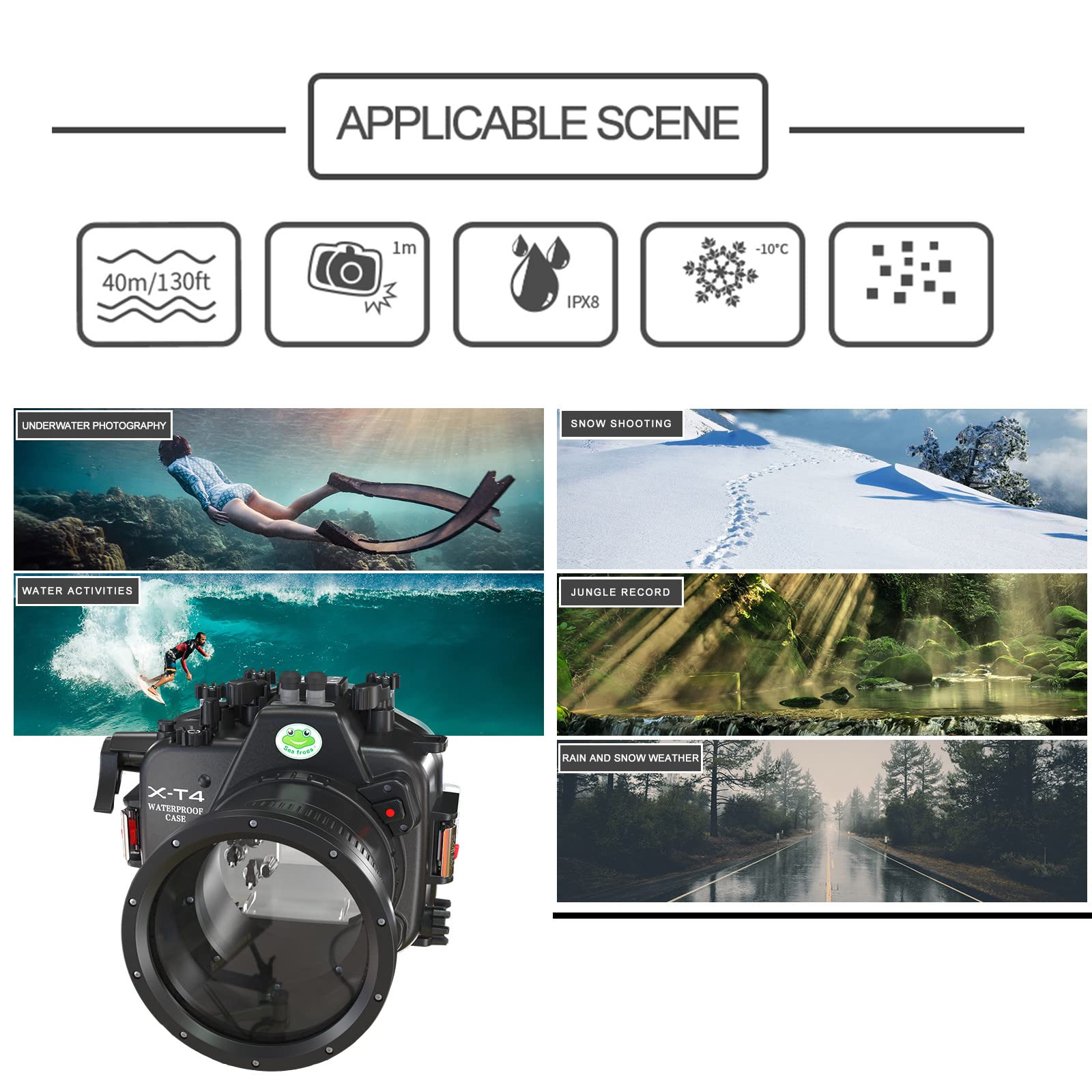 Seafrogs 40M 130FT Underwater Camera Housing Waterproof Case for Fujifilm X