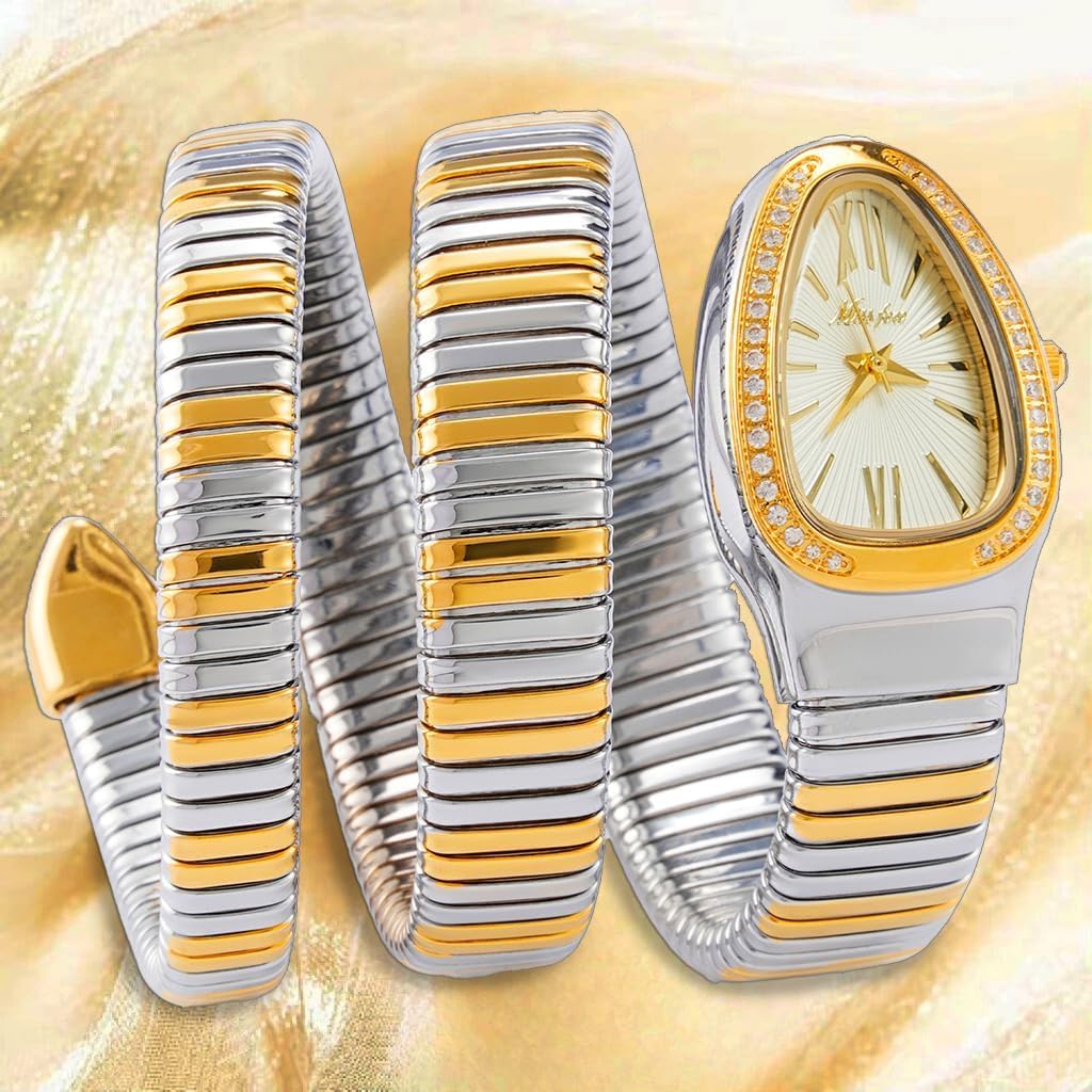 Fashion Women's Quartz Watch Serpentine Inlaid Diamond Golden Ladies Watches Light Luxury Bracelet Clock - Image 4