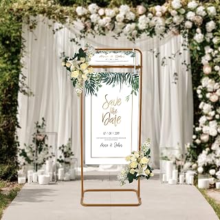 Wedding Welcome Sign Stand Square Wedding Backdrop Stand 4.9FT Tall, Easel Stand for Wedding Sign Poster Gold Metal Floor Poster Sign Stand for Welcome Sign Guest List Directory Stand
