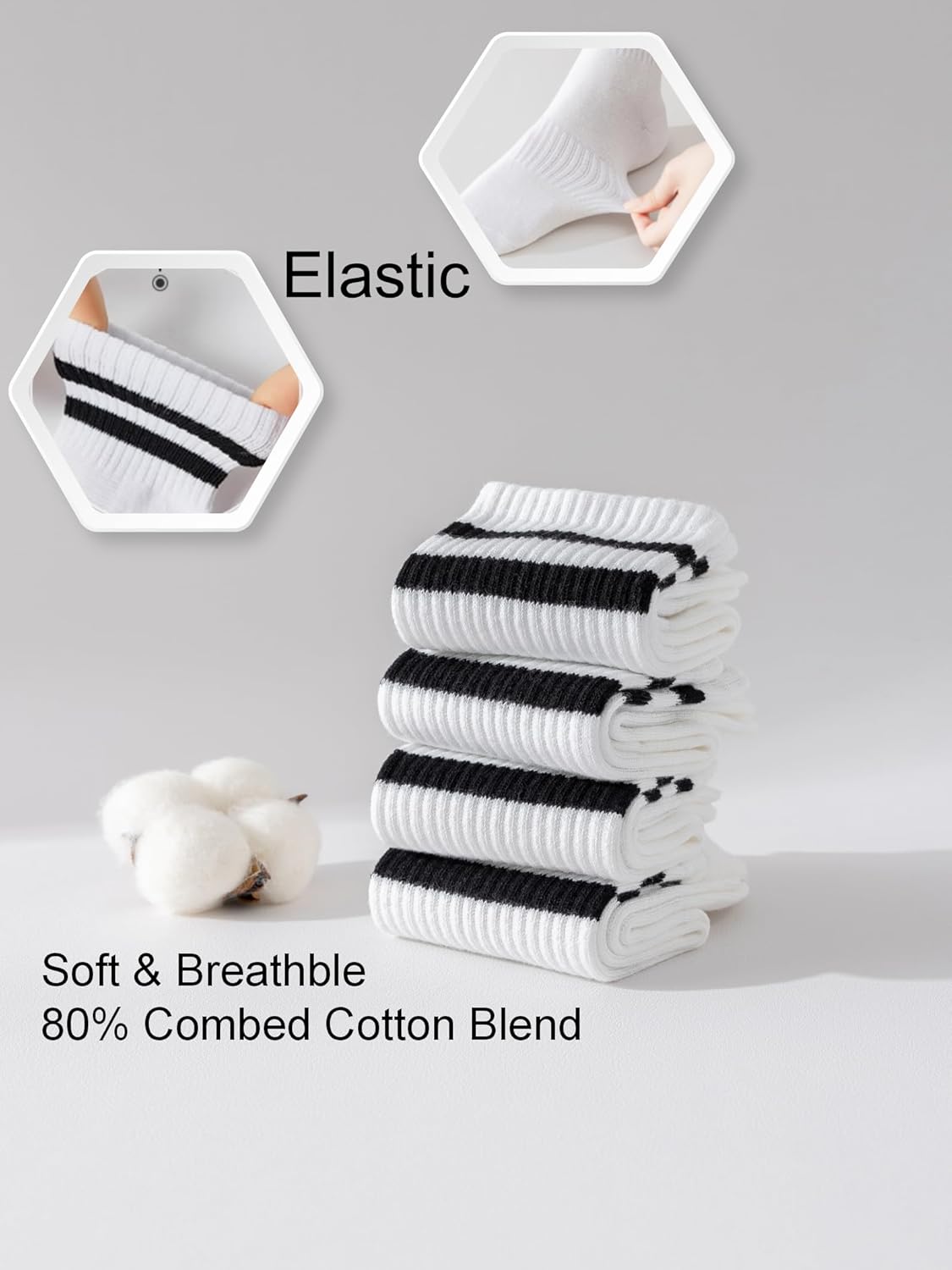 YUWELL Womens Striped Crew Socks, Cotton Cozy Casual Socks for Women 4 Pairs, Size 5-10 - Image 4