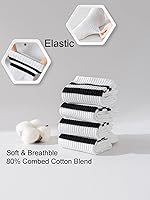 Vista 4 de YUWELL Calcetines crew a rayas para mujer, calcetines casuales de algodón cómodos para mujer, 4 pares, talla 5-10