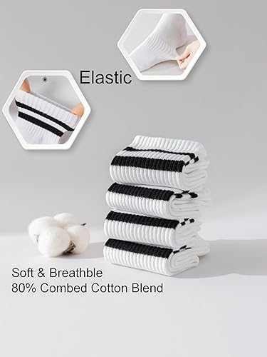 Miniatura 4 de YUWELL Calcetines crew a rayas para mujer, calcetines casuales de algodón cómodos para mujer, 4 pares, talla 5-10