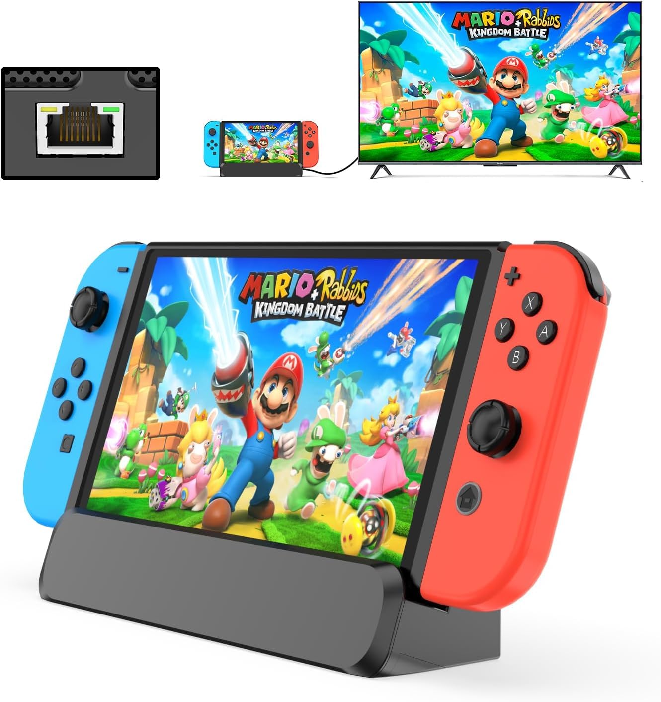 Switch TV Dock, Docking Station for Nintendo Switch/Switch OLED, 6-in-1 Switch Dock Portable Charging Stand with HDMI, Ethernet Port, Type-C Port and 3 USB Ports