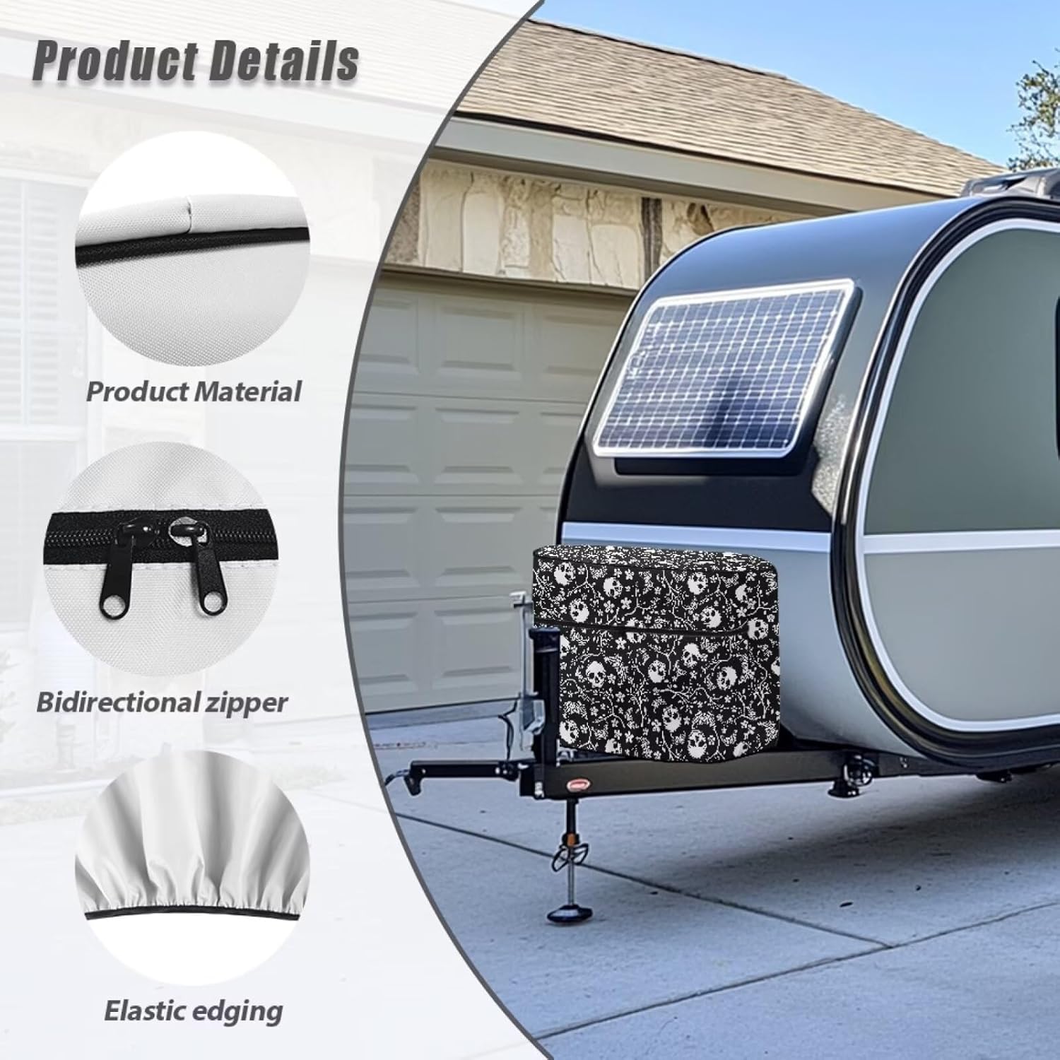 Pensura Skull Print RV Propane Tank Cover, Snow Proof Propane Gas Tank Cover for Dual 40lb Tanks Heavy Duty Trailer Travel Accessories Protect Propan Tanks in Camping
