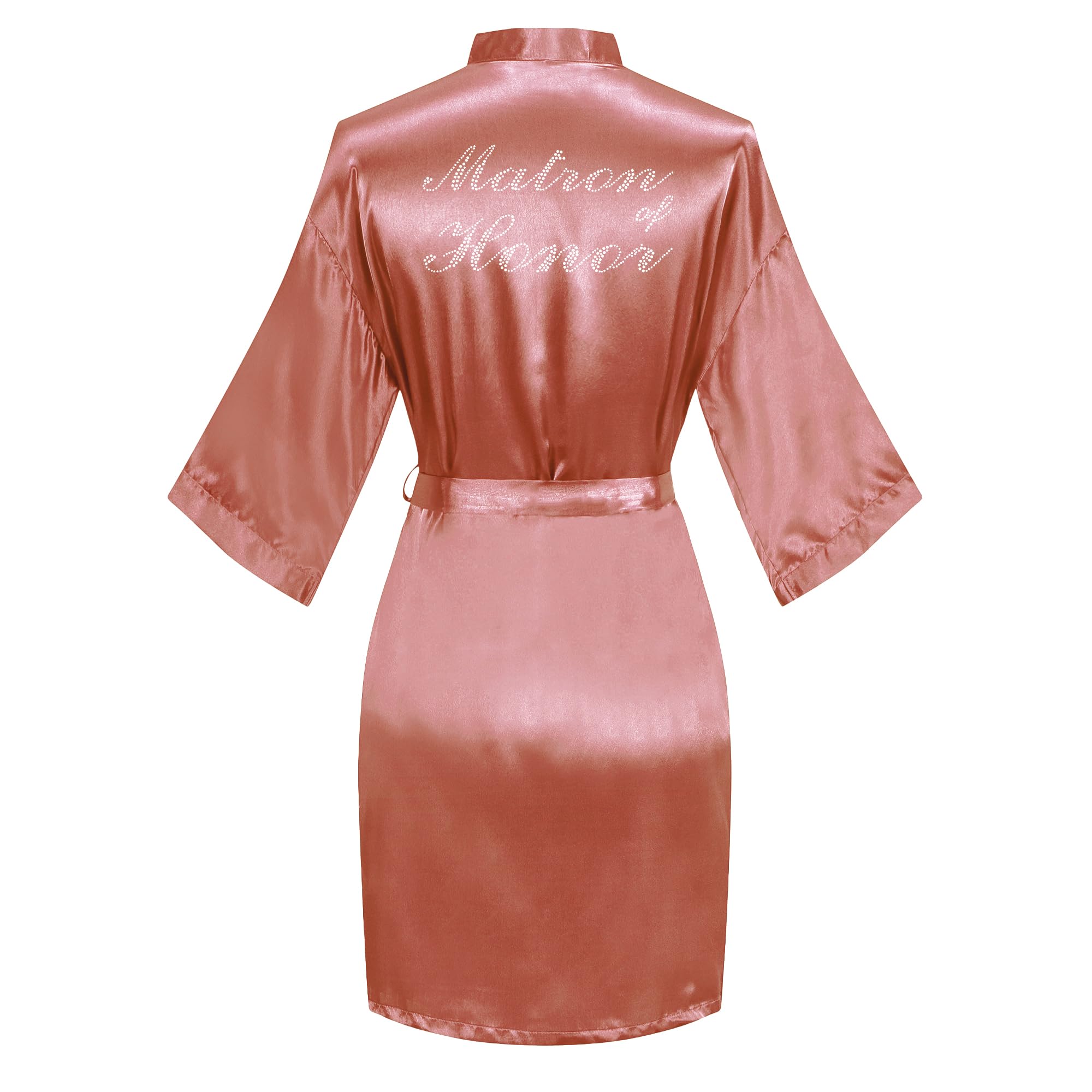 Women's Satin Robe Short Kimono for Bride &amp; Bridesmaid with Silver Rhinestones, Wedding Party Robes