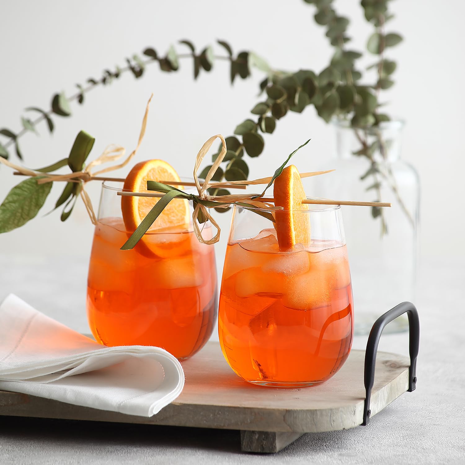 LAV Stemless Modern Glass Set | Smoothie Cups, Water Tumblers, Iced Coffee Glasses | 6 Pcs | 20 oz