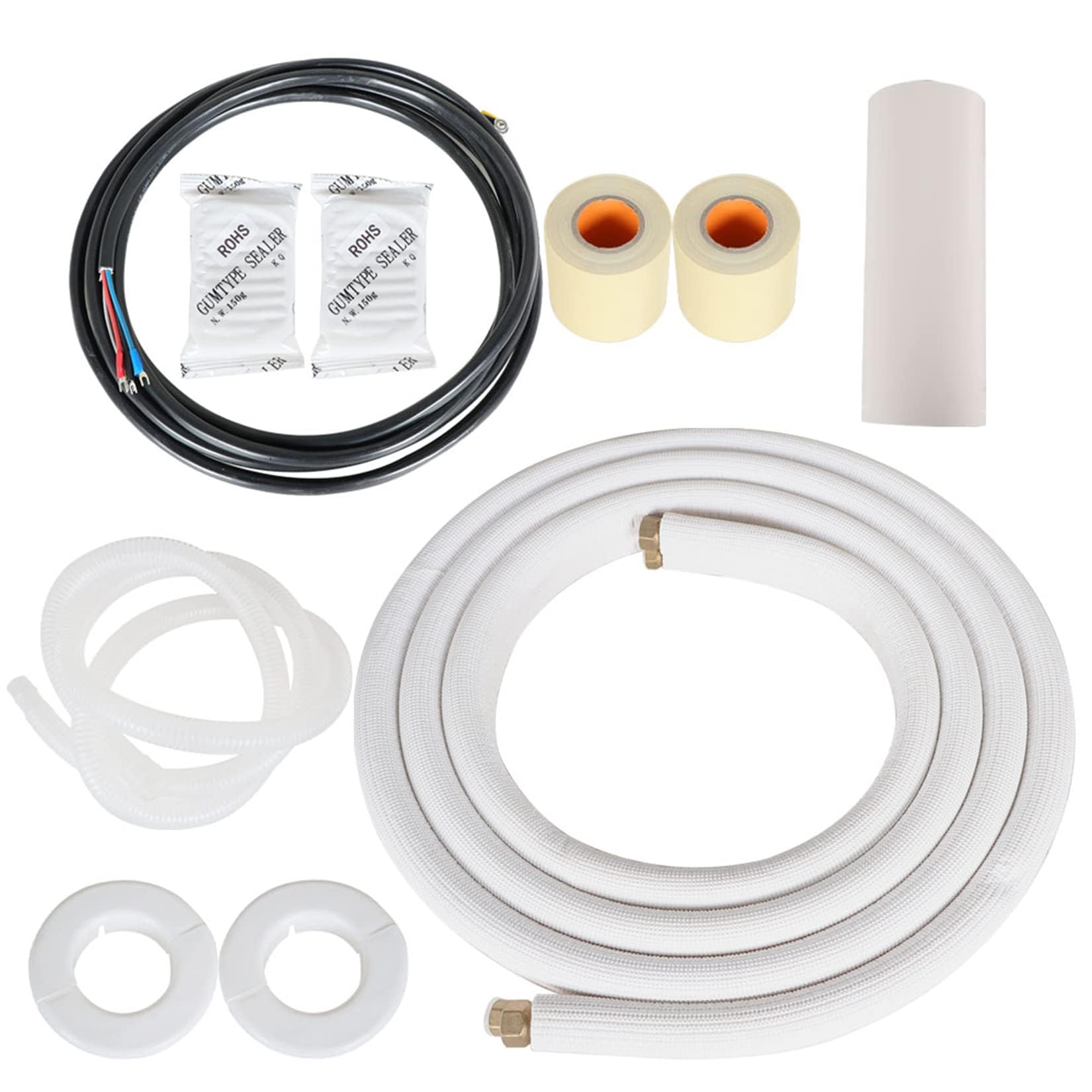 findmall Tubo de cobre para aire acondicionado de 16 pies, tubo de cobre de 3/8 pulgadas y 5/8 pulgadas, tubos de cobre aislados para mini aire acondicionado dividido