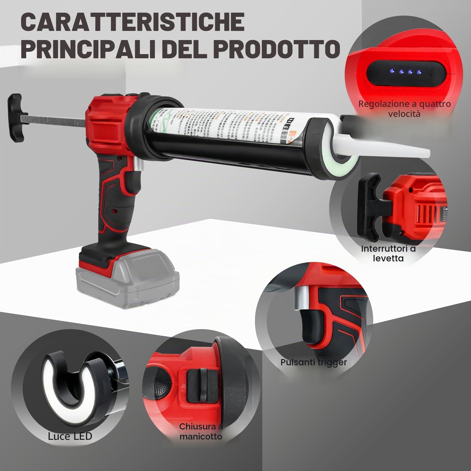 Pistola di tenuta senza fili per batteria Milwaukee da 18 V, pistola di tenuta elettrica con luce LED da 450 lm e 4 velocità regolabili, 10 oz/300 ml per cucina/bagno/guarnizione finestra (senza