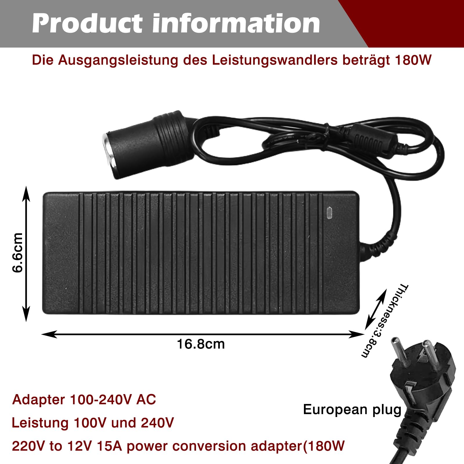 Adattatore Da 220V A 12V Per Auto - Convertitore AC/DC Con Presa Accendisigari E Tripla Protezione, Alimentatore 12V 5A 6A Max, Per Frigoriferi, Pompe, Caricabatterie - 3