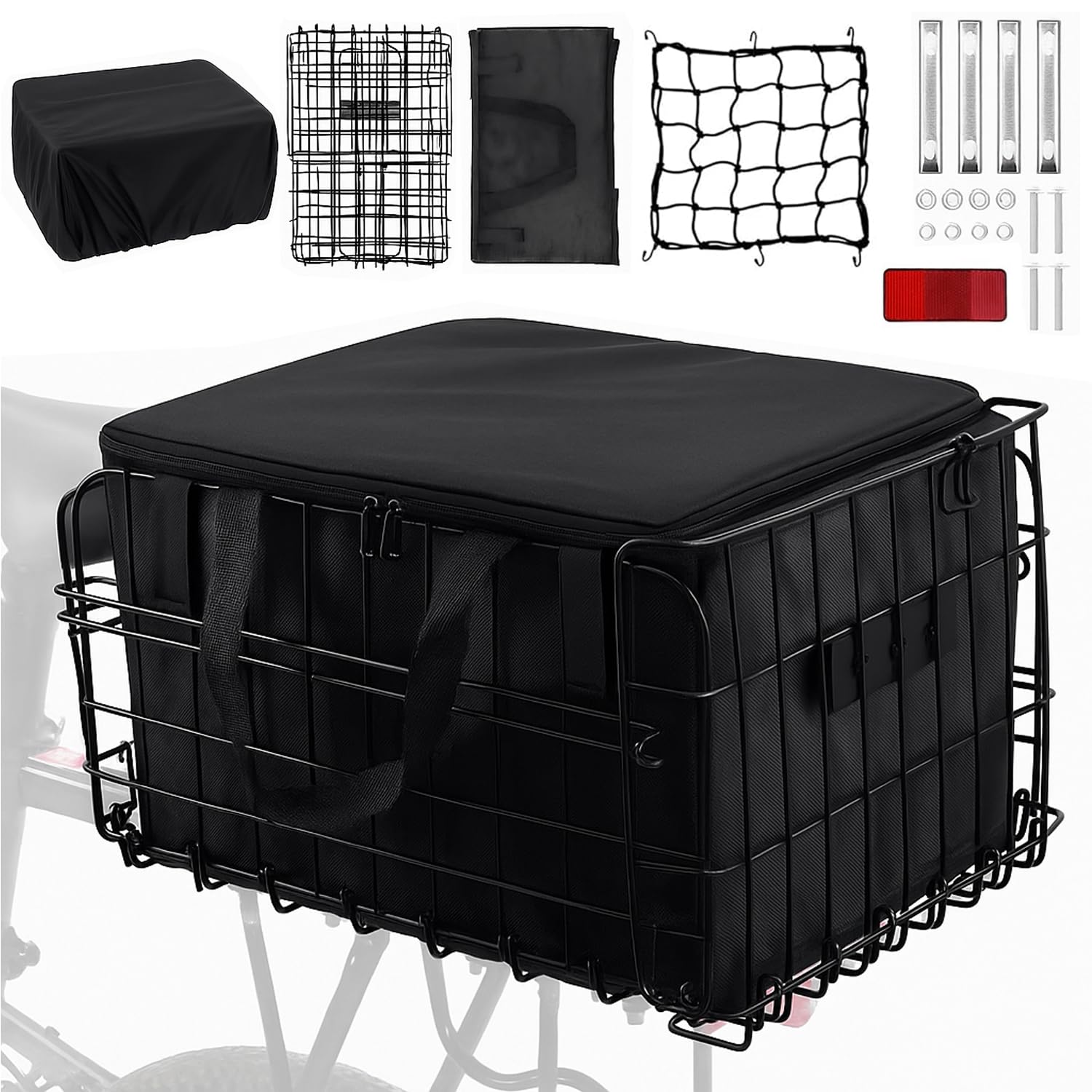 Cestino posteriore per Bicicletta,Panier de Vélo Pliable,Panier Arrière en Métal avec Sac Intérieur en Nylon et Housse Imperméable