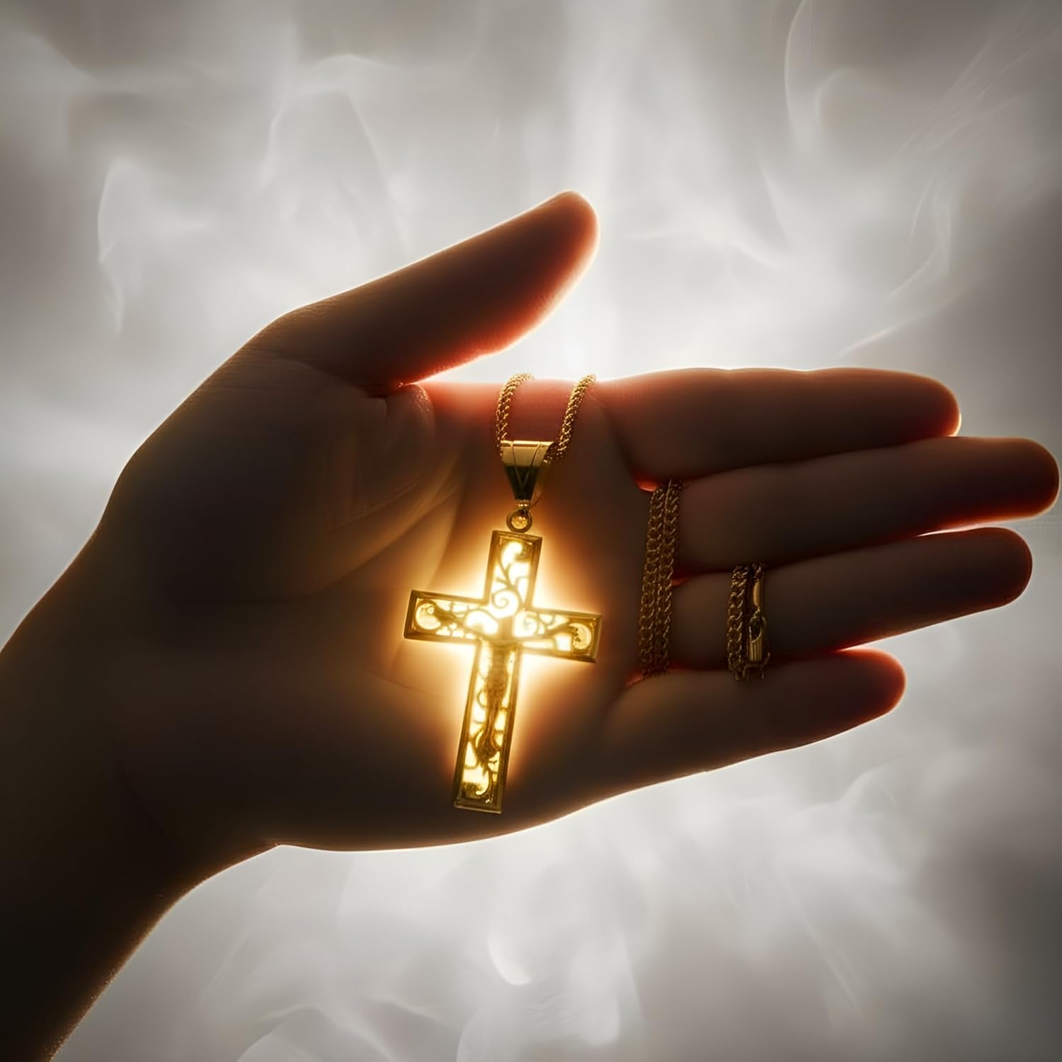 LIFETIME JEWELRY Large Filigree Crucifix Cross Necklace for Men & Women 24k Gold Plated