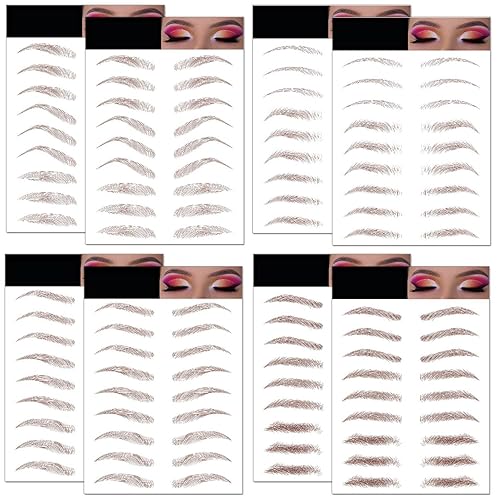 Calcomanías de tatuaje de cejas, 78 pares, 8 hojas de cejas temporales para tatuajes autoadhesivos, impermeables, 6D, similares al cabello, falsas