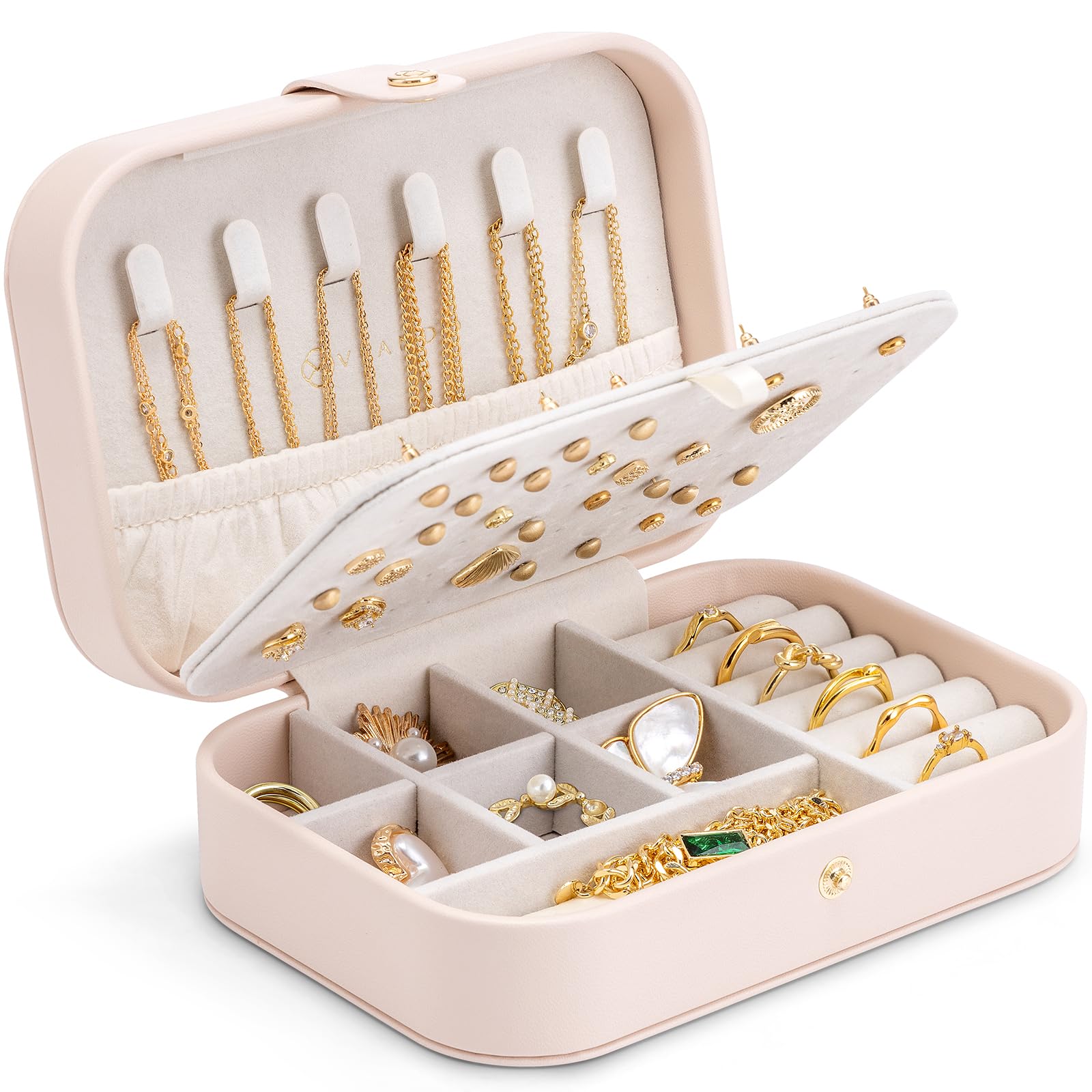 VLANDO Jewelry Box, Portable, Compact, Accessory Case, Cute, Travel Jewelry Case, Mini Earrings, Ring, Accessory Storage (Light Pink)