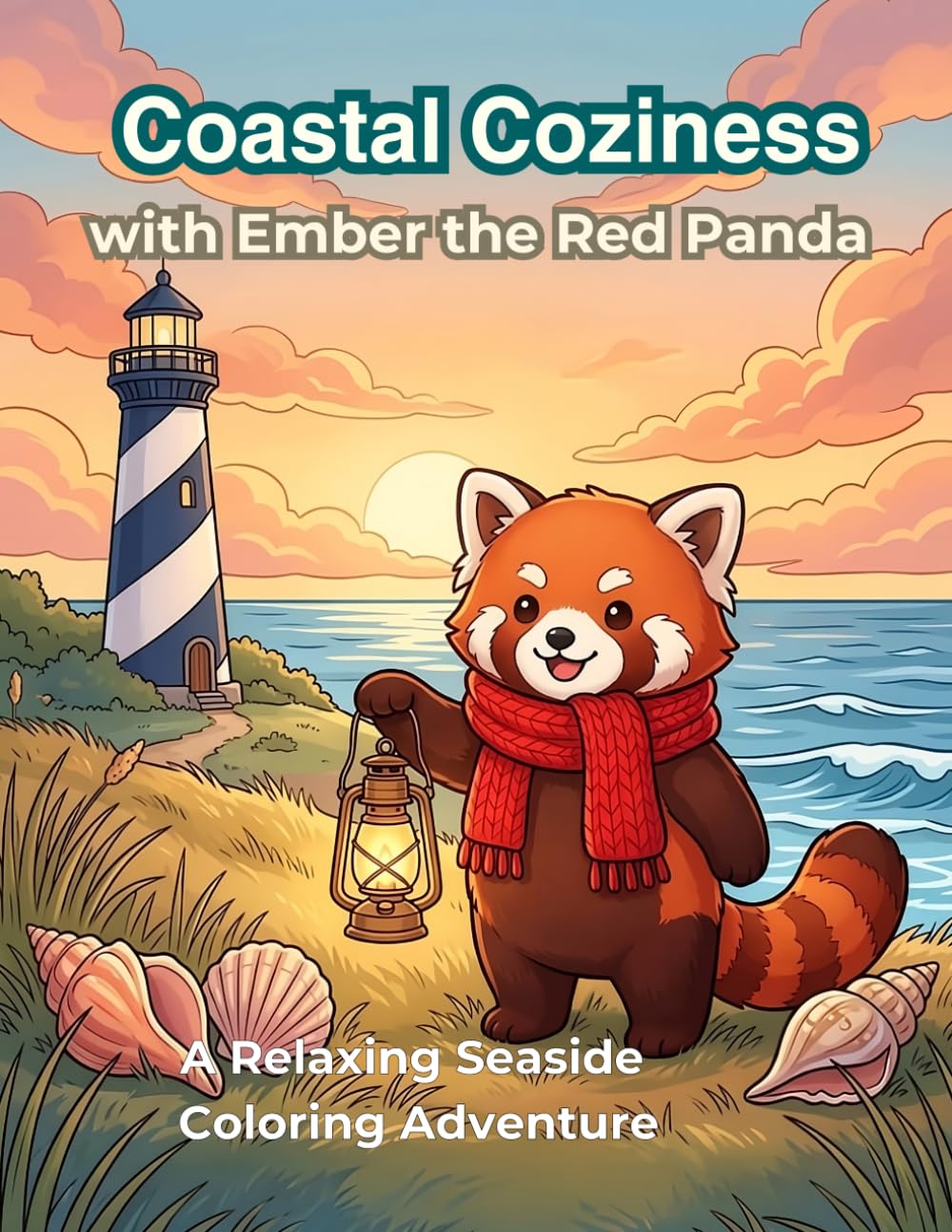 Coastal Coziness with Ember the Red Panda: A Relaxing Seaside Adventure Adult Coloring Book