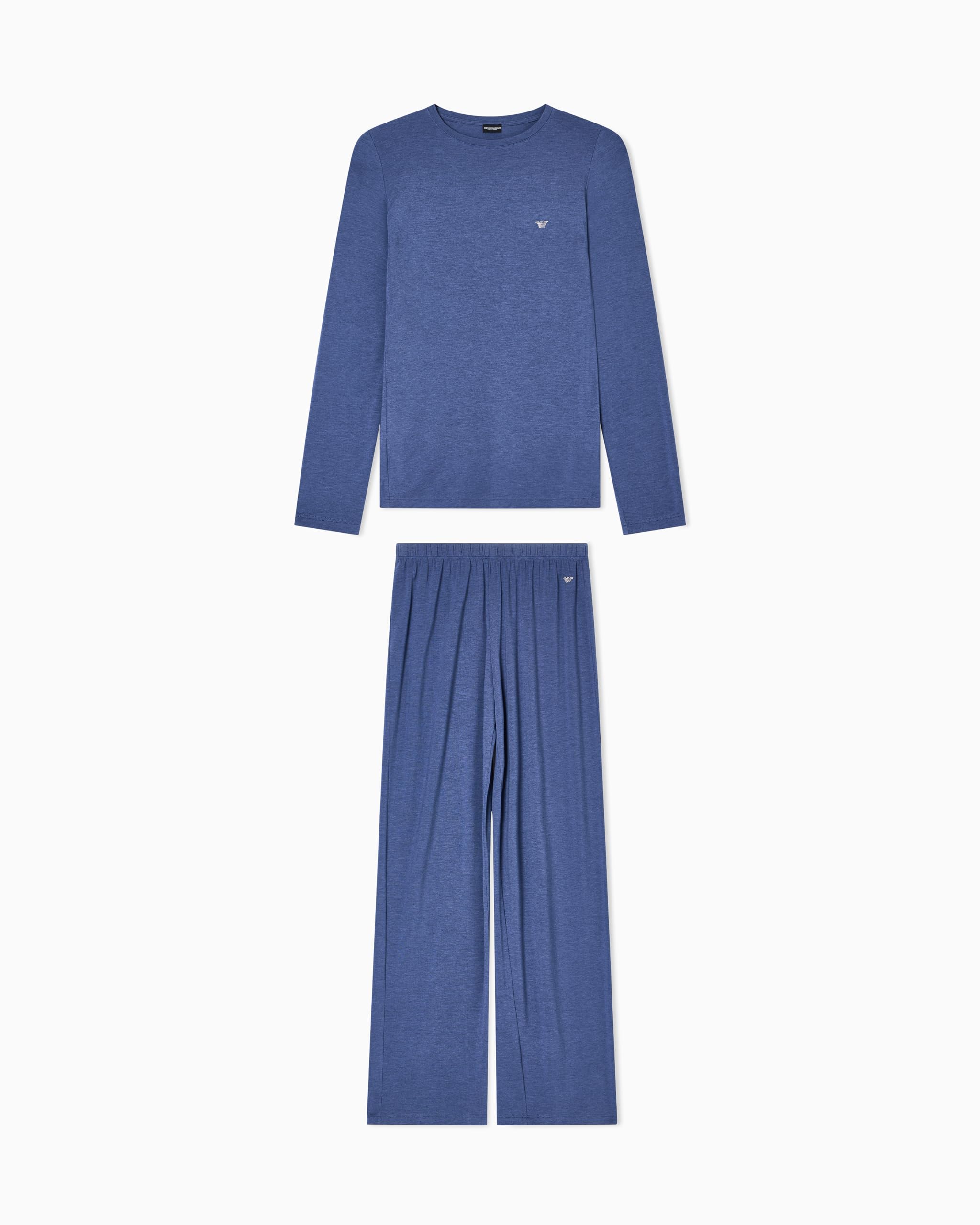 Emporio Armani WOMAN'S TECH WOOL LONG PAJAMAS BLUE L