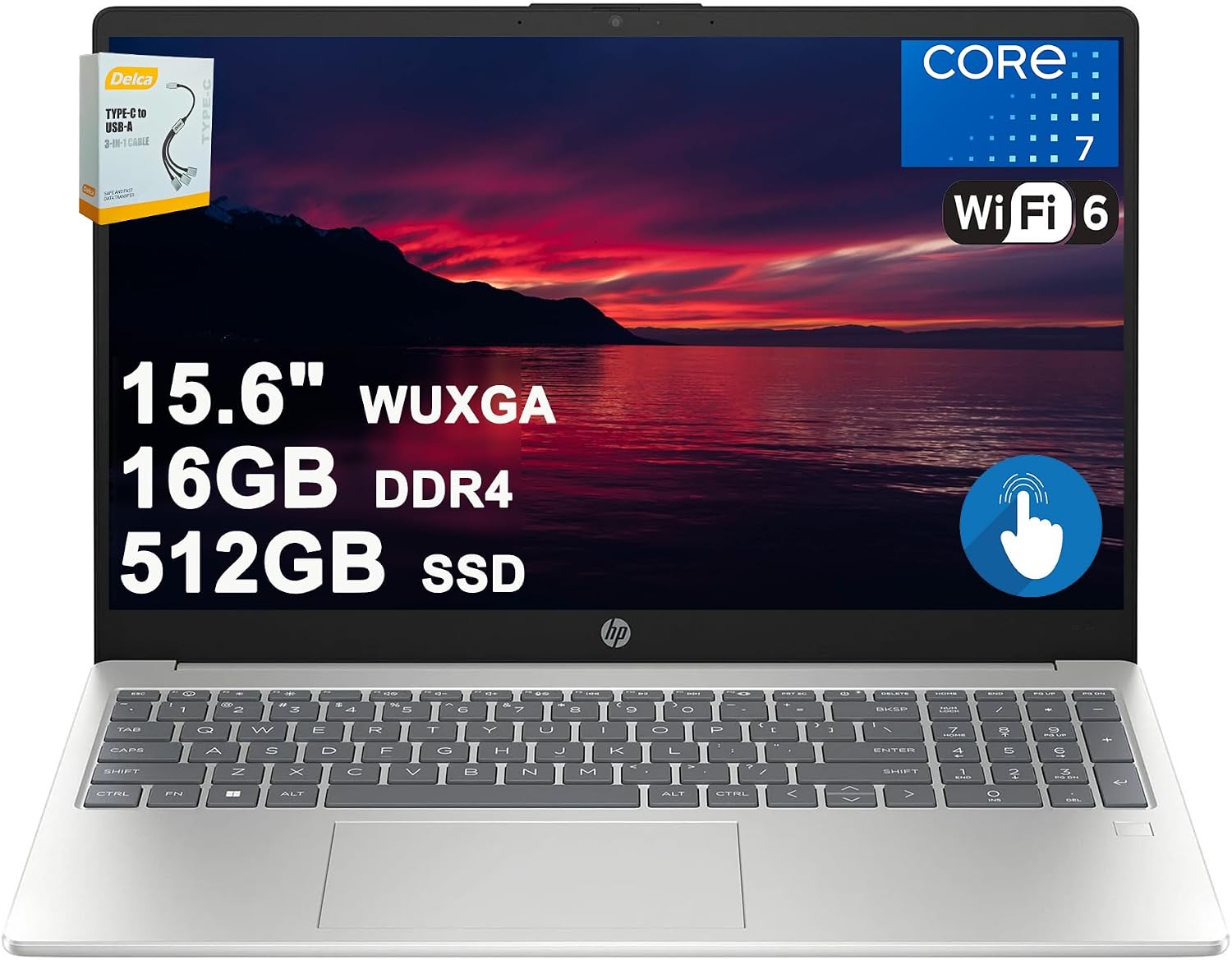 HP 15 Business Laptop | 15.6" HD Anti-Glare Touchscreen | Intel 6-core i3-1315U | 16GB DDR4 512GB SSD | USB-C Privacy Camera Fast Charging Long Battery Life Win11 w/DLCA Accessory