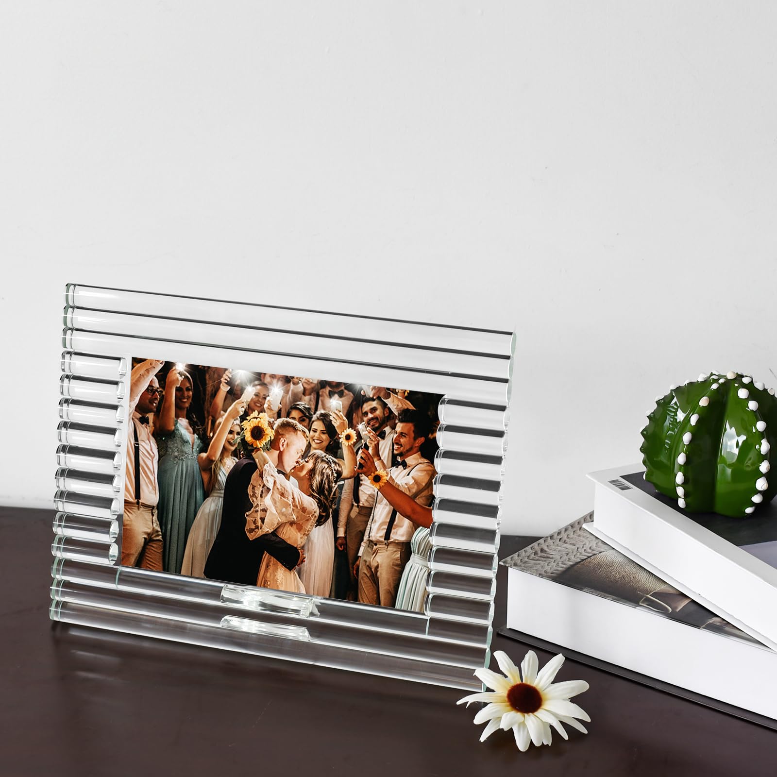 kitCom Kristall-Bilderrahmen, 12,7 x 17,8 cm, für Andenken, Fotorahmen, Hochzeit, Tischdekoration, für Fotos à 12,7 x 17,8 cm, transparent, mit Geschenkbox