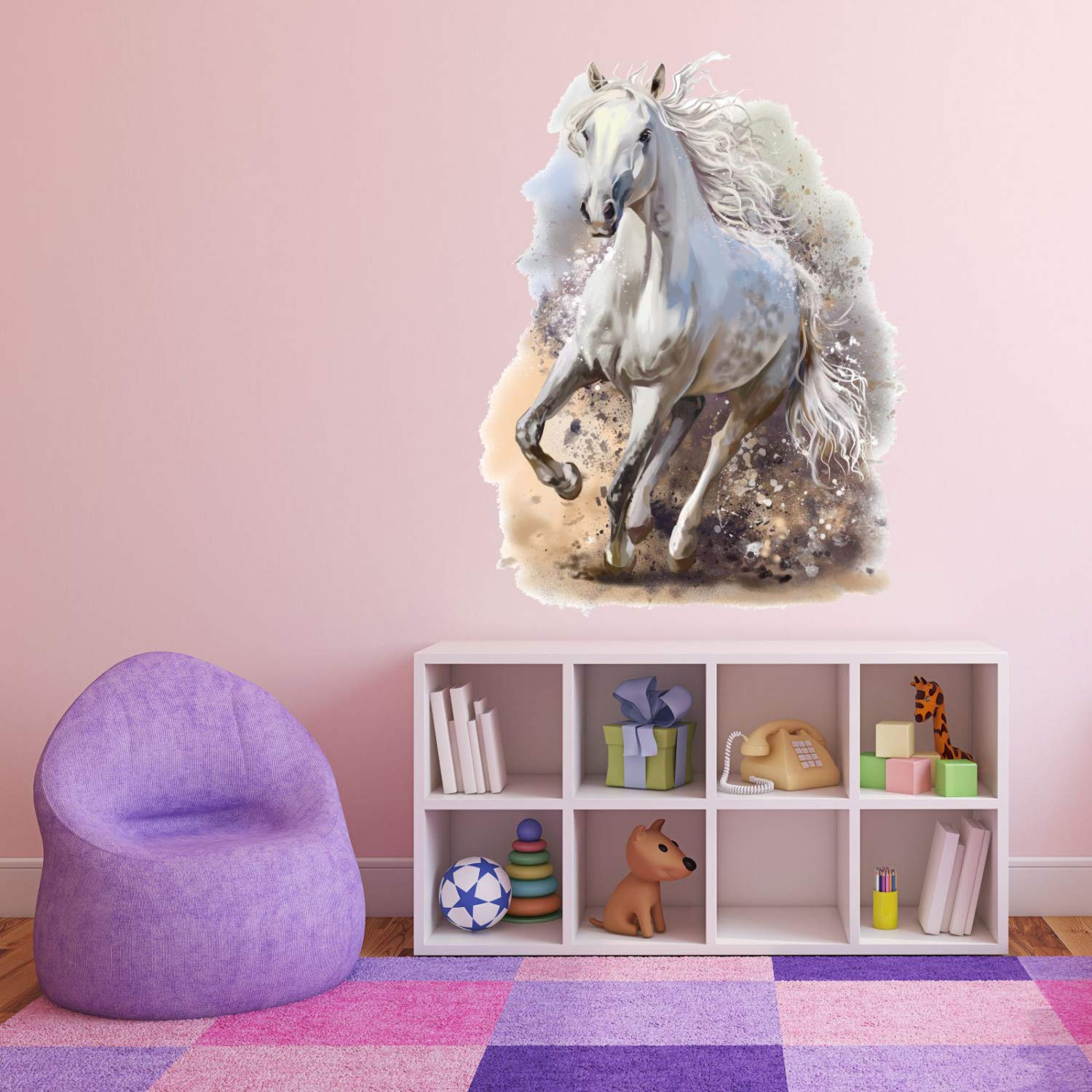 179 Wandtattoo Pferd weiß - Mädchen Kinderzimmer Sticker Aufkleber weiß Pferde reiten Pony Wandbild Wanddeko Wandsticker Größe 1200 x 1650 mm