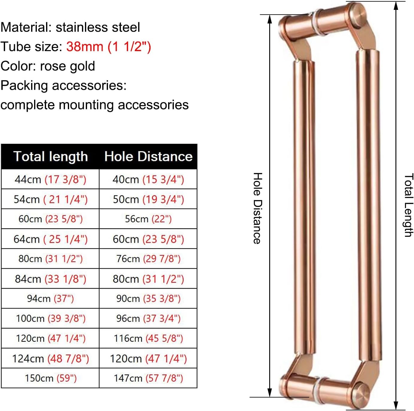 Commercial Push Pull Glass Door Handles, Double Sided Round Glass Door Pulls for Entrance Door, Stainless Steel Barn Door Shower Door Push Bar (Rose Gold 84cm(33 1/8")*80cm)