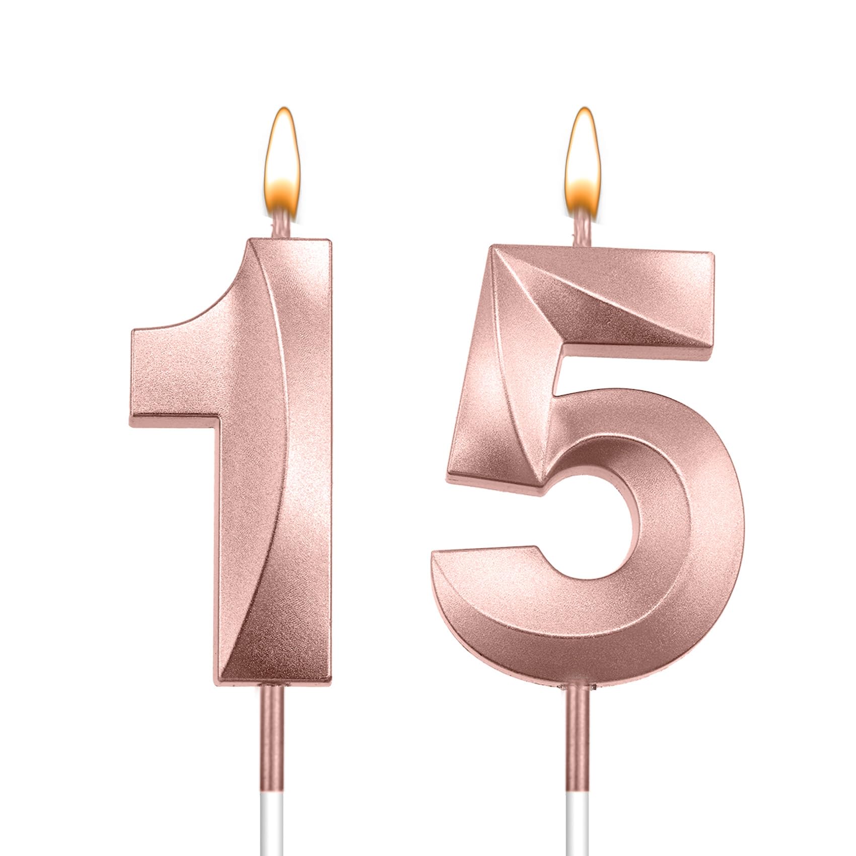 Photo 1 of **********#5 is broken***********15 Birthday Candle for 15th Birthday Decorations for Boys Number 15 Candle Birthday Boy Girl 15th Cake Topper Rose Gold Number Candles Family Baking Reunions Rose Gold Birthday Candles Cake Topper