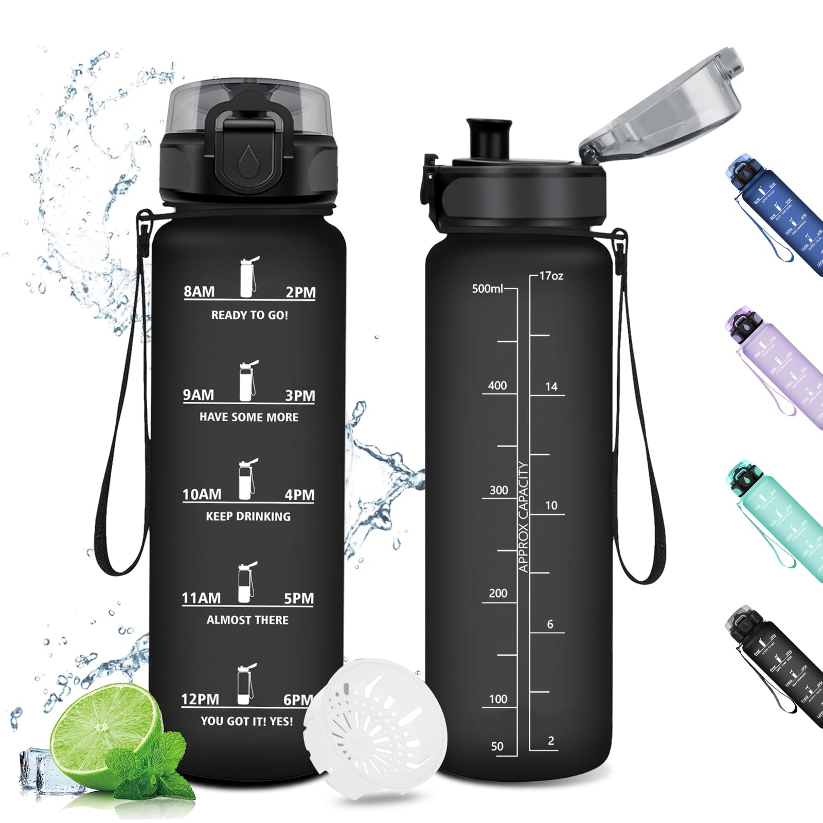 KollyKolla 500ml Water Bottle, Kids Water Bottle, Filter Bottle, Leak-proof Water Bottle, Sports Water Bottle with Motivational Time Indicator, Water Bottles for Bike, Gym, School, Gym