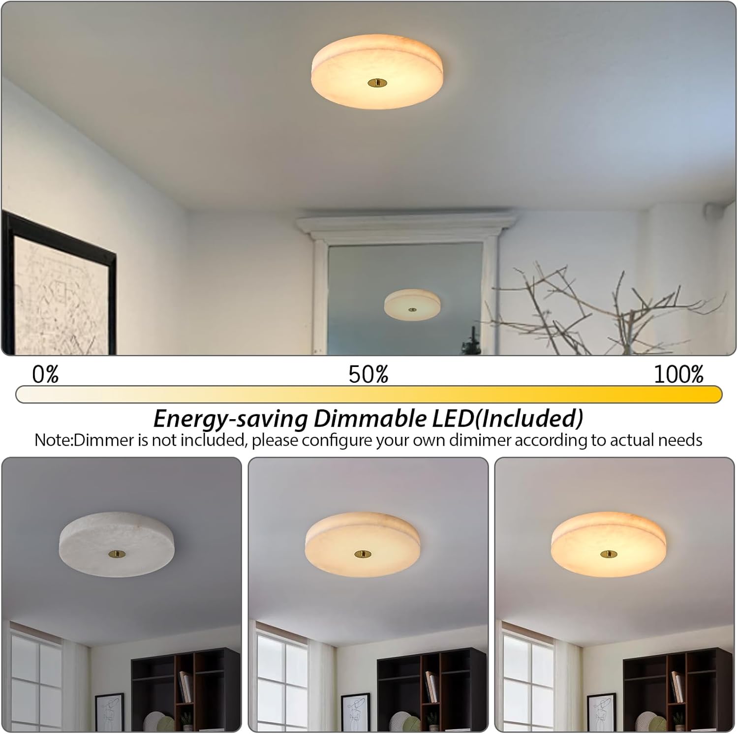 Alabaster Ceiling Light,11.8in Spanish Natural Marble Round Alabaster Flush Mount,Modern 2700K LED Kitchen Ceiling Lights Hardwired for Bedroom,Foyer,Bathroom,Entryway,Living Room