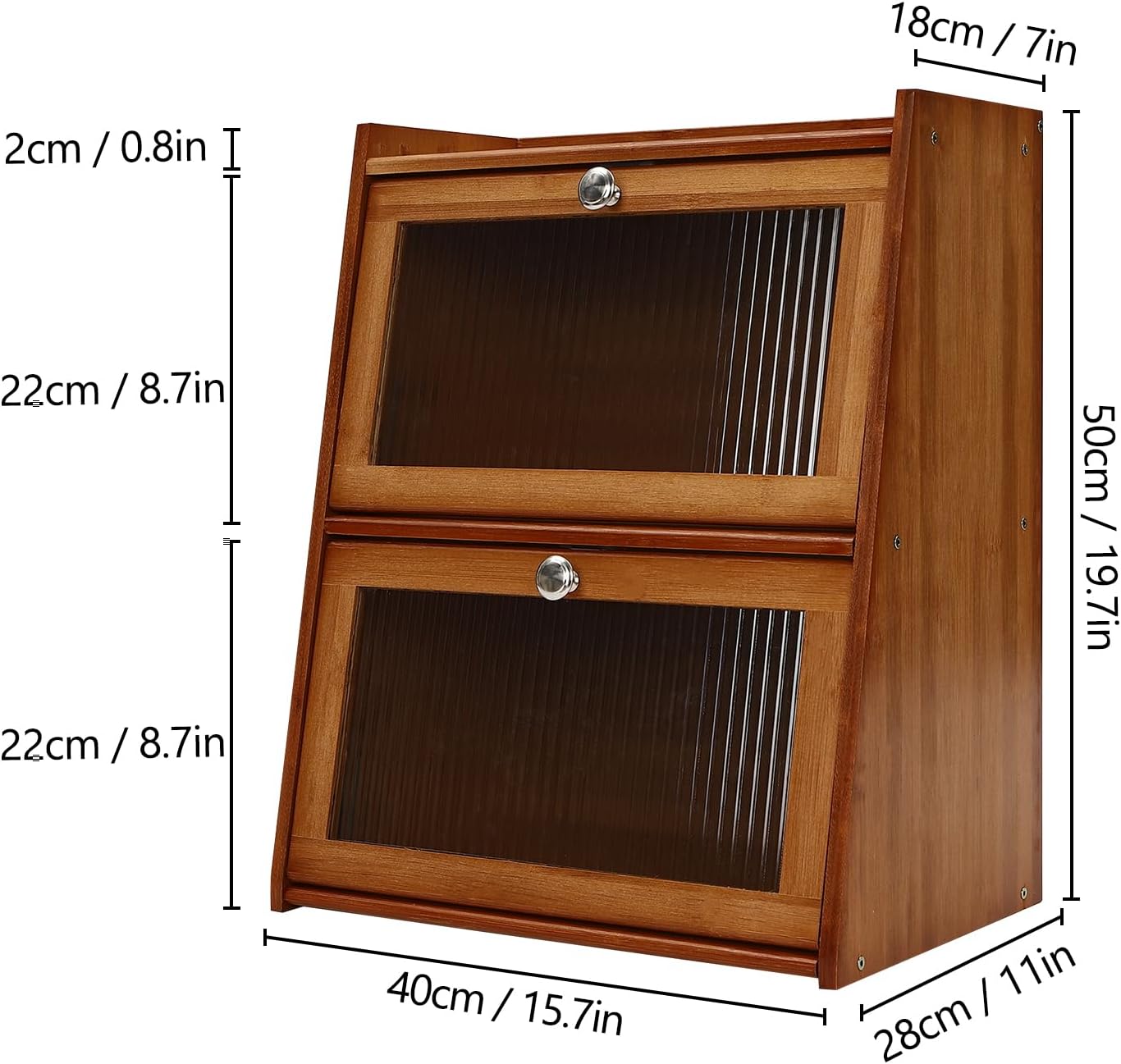 3-Tier Storage Cabinet with Doors, 40x28x50cm Bamboo Organizer for Kitchen Bathroom Bedroom, Modern Tabletop Cabinet (Dark Brown)