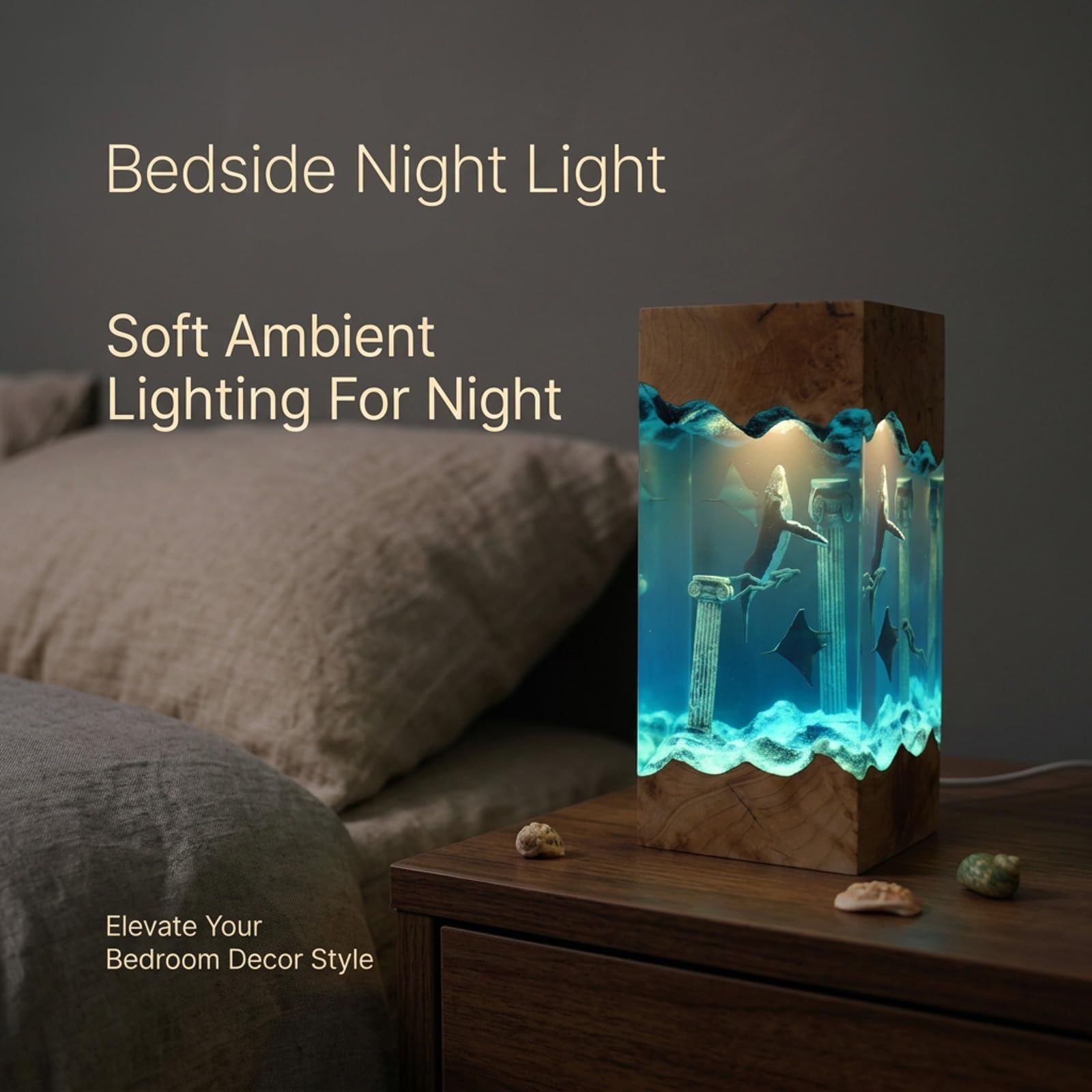 Lámpara Nocturna de Resina Epoxi con Escena Submarina 3D