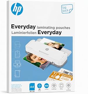 HP Everyday Laminierfolien, DIN A4, 80 Micron, glänzend, transparent, zum Heißlaminieren, 100 Stück, 9154
