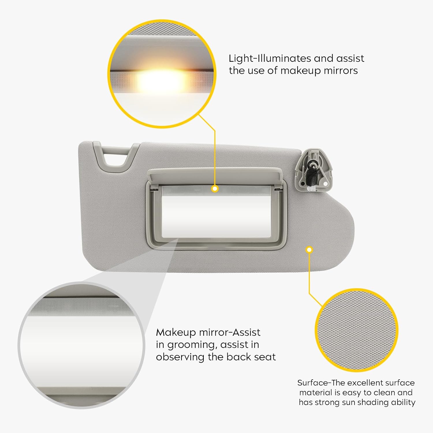 Pair of Left and Right Side Gray Sun Visor Fit for Nissan Altima Without Sunroof 2013 2014 2015 2016 2017 2018, Sunvisor Replacement for 96401-3TA2A, with Makeup Mirror and Light