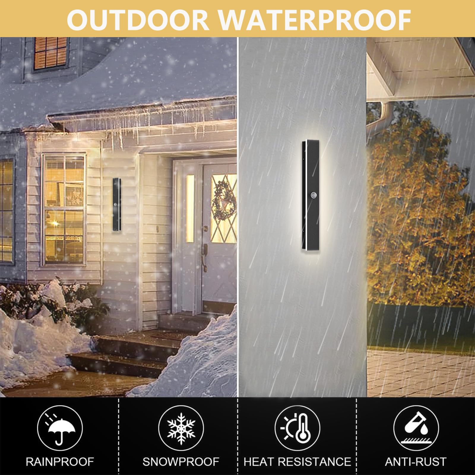 Lámpara de Pared de 40 cm con Detector de Movimiento para Exterior/Interior, Larga Lampara Pared con Detector de Movimiento LED Moderna Para Villa/Terraza