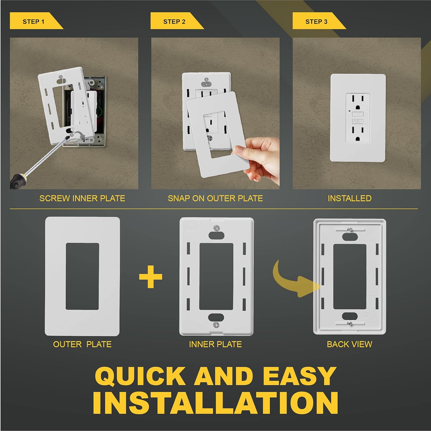 Faith White 1-Gang Screwless Wall Plate (120-pack) | Light Switch Plate or Wall Plate for Electrical Outlet | 1-Gang Wall Plate for Decorator Switches and Receptacles | Heat-Resistant Thermoplastic