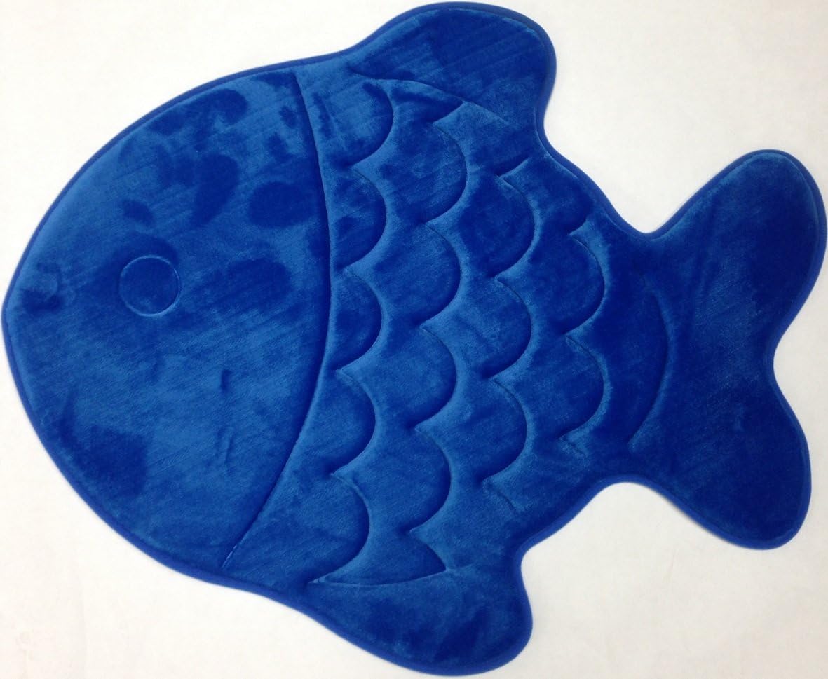 WPM WORLD PRODUCTS MART Memory Foam Bath Mat-Incredibly Soft and Absorbent Rug, Cozy Velvet Non-Slip Mats Use for Kitchen or Bathroom (22 Inch x 27 Inch, Blue Fish)