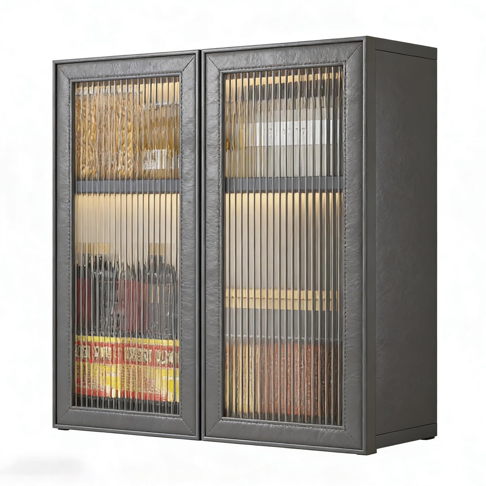 Gabinete de pared de cocina gris con almacenamiento vitrina