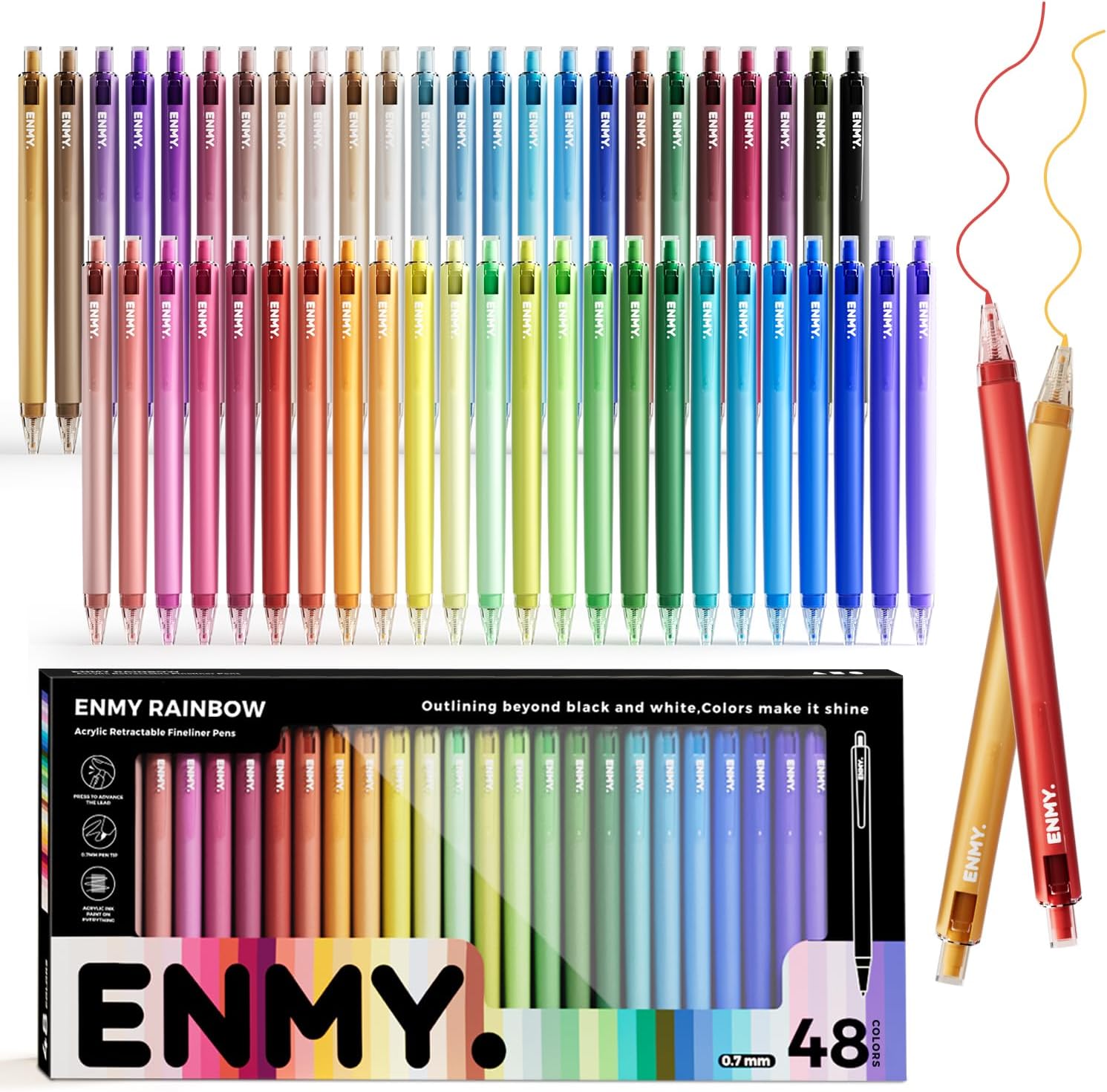 ENMY Colored Gel Pens, 48 PCS Aesthetic Colors 0.7mm Fine Point Retractable, Colorful Pens for Journaling, Teacher Must Haves, Teacher School Supplies, Gifts for Nurse Stockings Stuffers