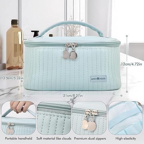 Miniatura 10 de Yuilgdo Bolsa de maquillaje de viaje, bolsa organizadora de maquillaje de gran capacidad y almacenamiento, bolsa portátil de piel sintética, bolsa