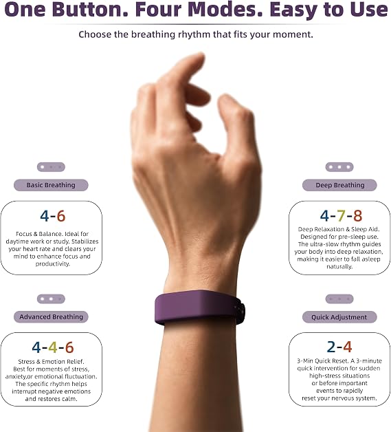InterBreath Guided Breathing Device | 4 Modes to Slow Your Breath & Calm Your Mind | Stress Relief, Mindfulness, Sleep & Focus | Wellness Gift for Adults & Kids | Wireless Charging, Purple