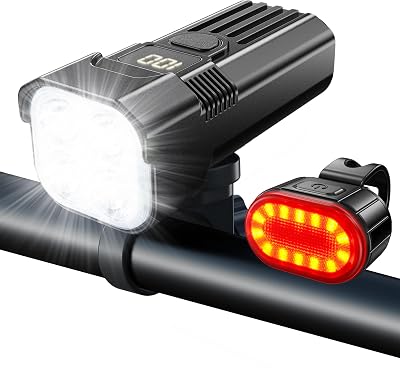 USB Rechargeable Bike Head and Tail Light Set，Ultra Bright Aluminum Alloy Front Lights 4/8 Modes，Rear Lights with 6/7 Lighting Modes，Upgraded Bottom Bracket，IP65 Waterproof Mountain/Road Bike Lights.