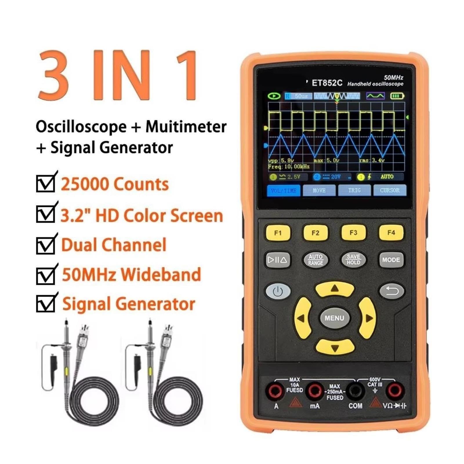 Osciloscopios, Generador de señal multímetro osciloscopio digital 2 canales 3 en 1 herramienta bricolaje portátil 50 MHz