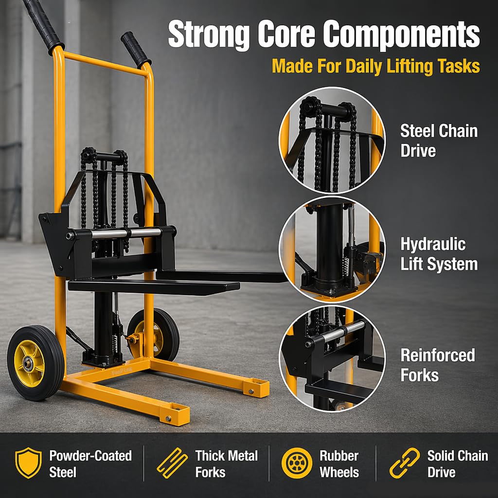 Sollevatore a Forcella Manuale con Gambe Fisse e Forchette Regolabili Transpallet Manuale Tavolo Sollevatore Capacità di Carico 200 kg Altezza di Sollevamento 90 cm Ideale Magazzino Officina