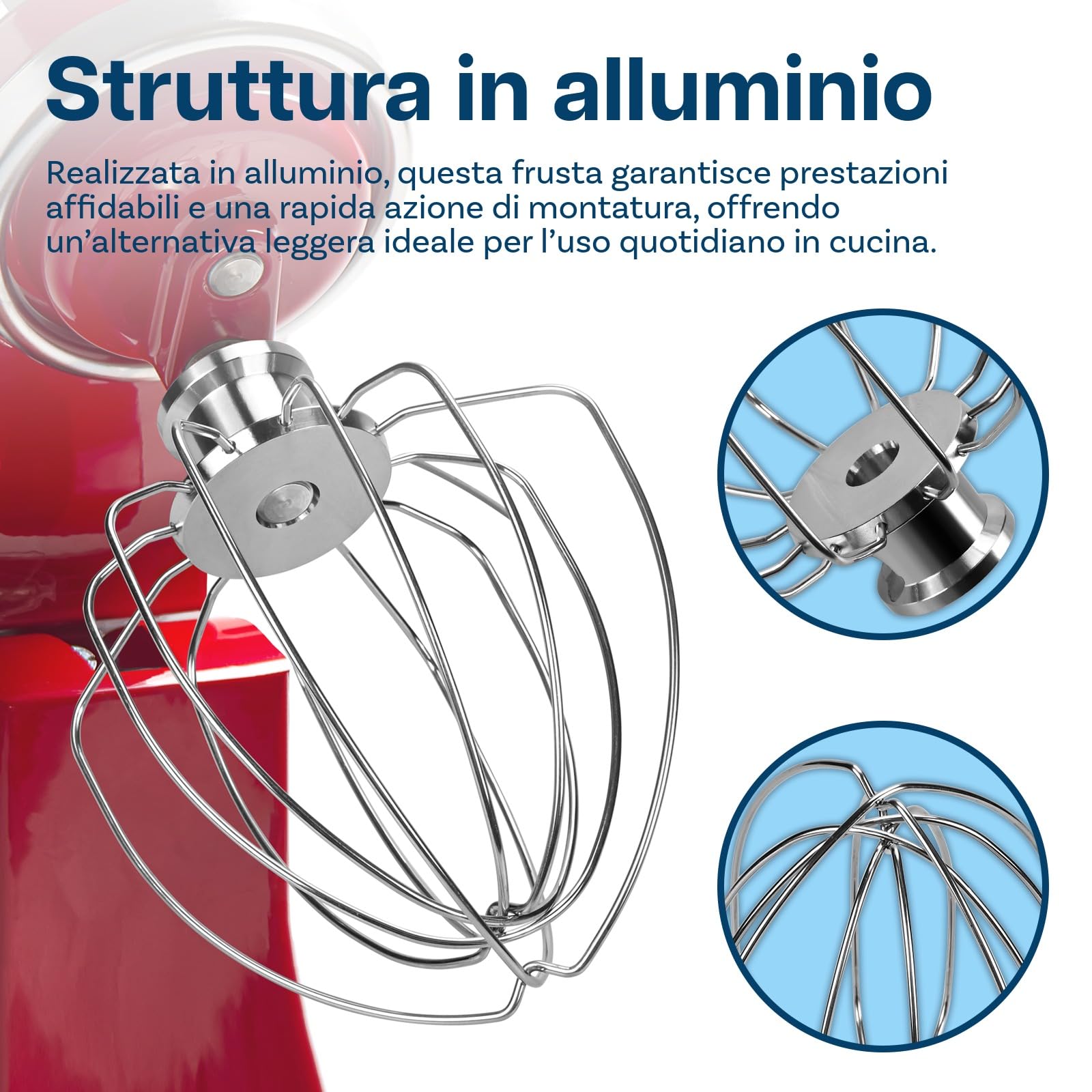 K45WW Frusta a 6 Fili per KitchenAid 4,5-5 Quart Tilt-Head Stand Mixers Serie Artisan & Classic di MMOBIEL - Agitatore per Panna Uova Alluminio - Torta Maionese Frusta - Solo Lavaggio a Mano