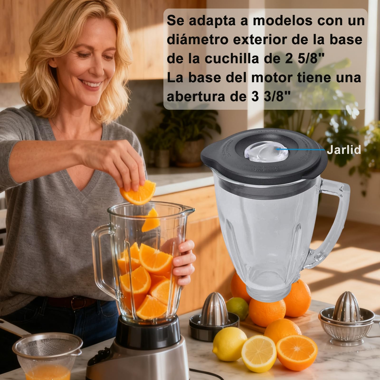 Poweka Repuesto Compatible con Osterr y Osterizerr Licuadora,Jarra de Vidrio Redonda de 6 Tazas 1.5L con Tapa Compatible con Osterr Batidoras (No Incluye Base ni Cuchilla)