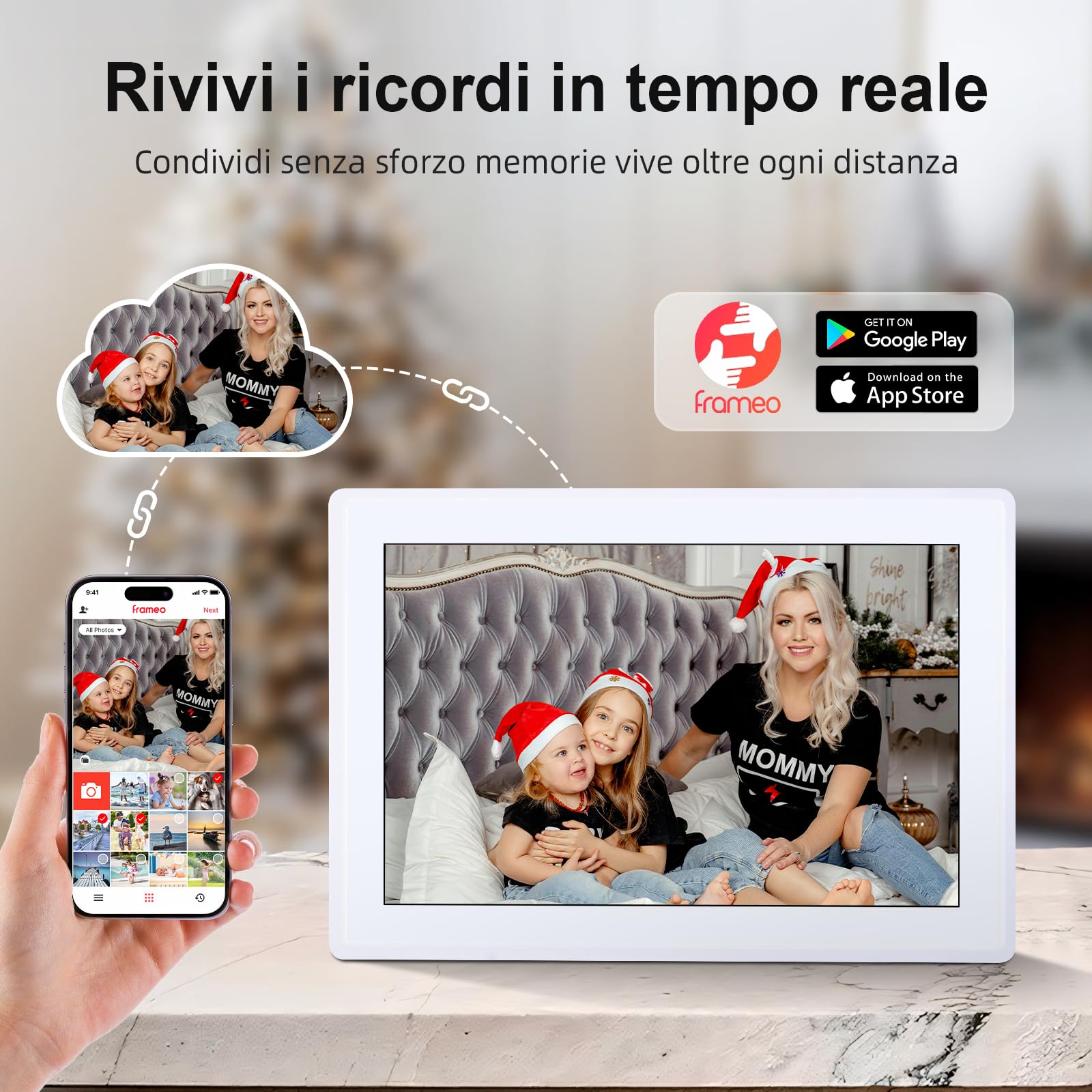 Cornice Digitale Foto, Rollei Smart Frame WiFi 100 10,1 Frameo Portafoto Digitale 32GB 1280x800 Schermo Tattile IPS Condivisione Istantanea di Foto e Video Bianco Cornice-Digitale-Foto-Frameo-WiFi