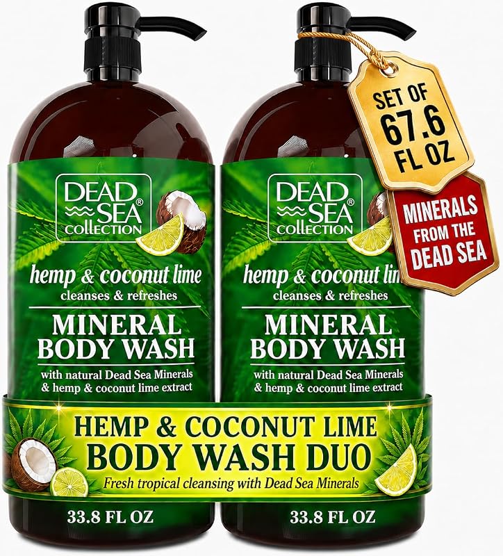 Dead Sea Collection Sabonete Líquido Corporal de Cânhamo, Coco e Limão com Minerais do Mar Morto – Pacote com 2, 2.000 mL